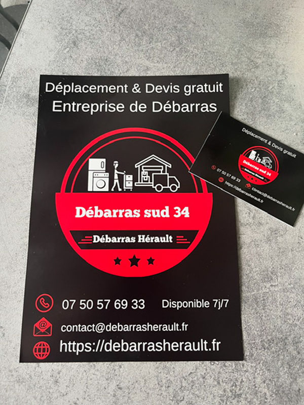 Flyer et carte de visite de Débarras Hérault Sud 34