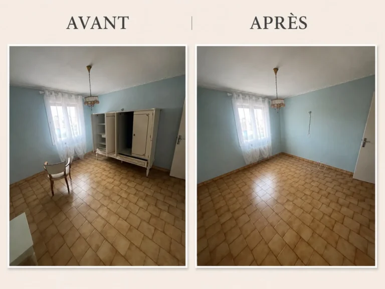 Avant et après : chambre vidée lors d'un débarras de maison
