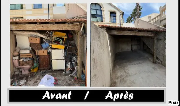 Avant et après : abri extérieur débarrassé, maison de Marsillargues