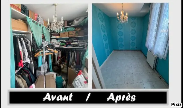 Avant et après : chambre servant de dressing vidée, maison de Marsillargues