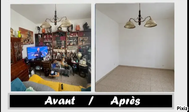 Avant et après : séjour d'une maison de 180 m² vidée entièrement à Marsillargues