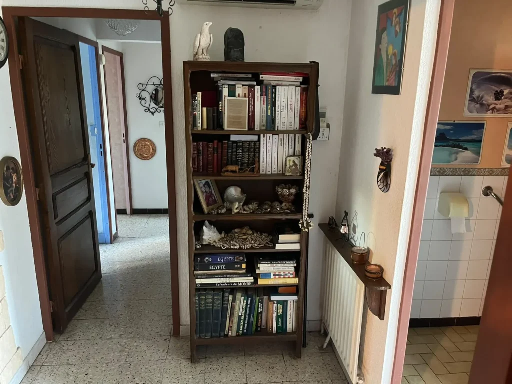 Bibliothèque, livres et bibelots avant le débarras d'une maison à Montpellier